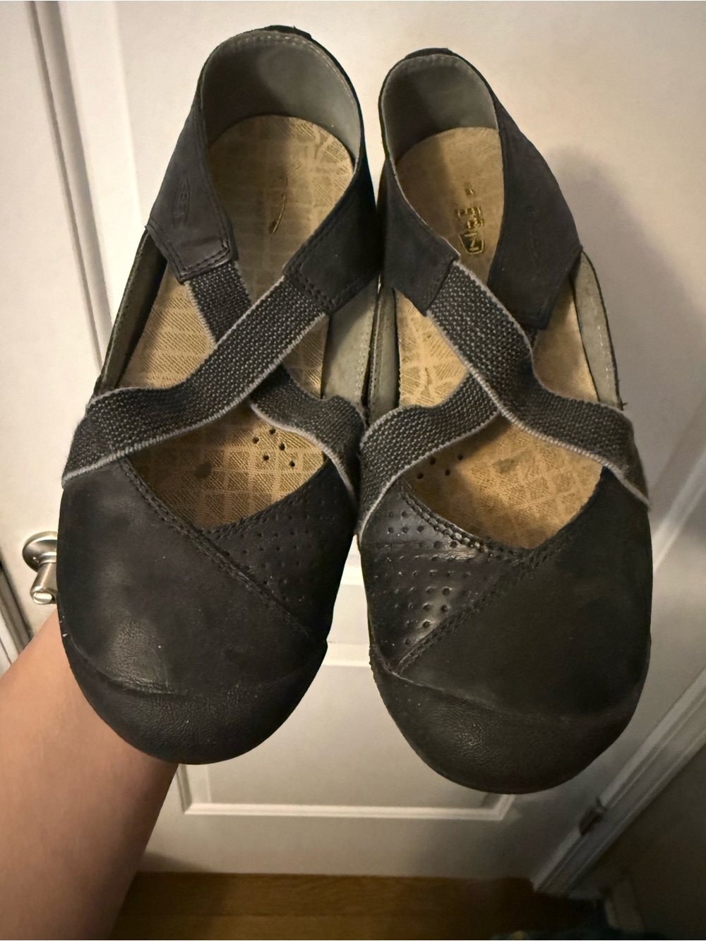 Keen Black Crisscross Elastic Mary Jane Flats